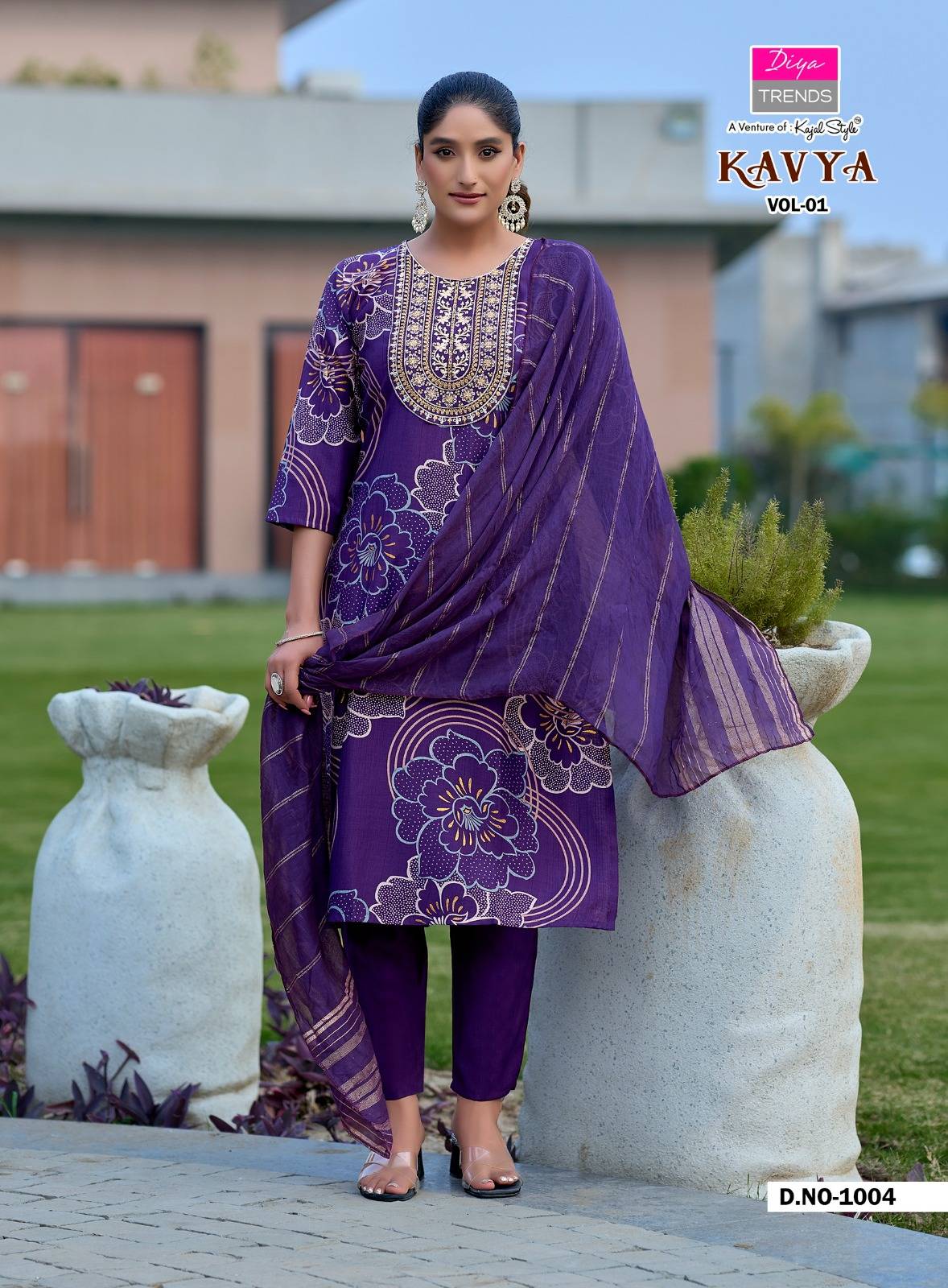 Kavya vol.1 By Diya Trends1001 To 1008 Series Beautiful Festive Suits Colourful Vertican Print Stitched Dresses At Wholesale Price